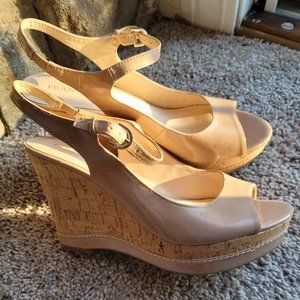 Patten Leather Platform Wedge Franco Sarto Sandals